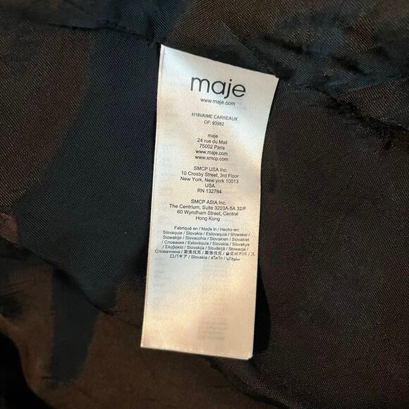 Maje Vaime Plaid Long Length Blazer Gray Black 38 EUR Medium Check Suit Jacket - Picture 8 of 11